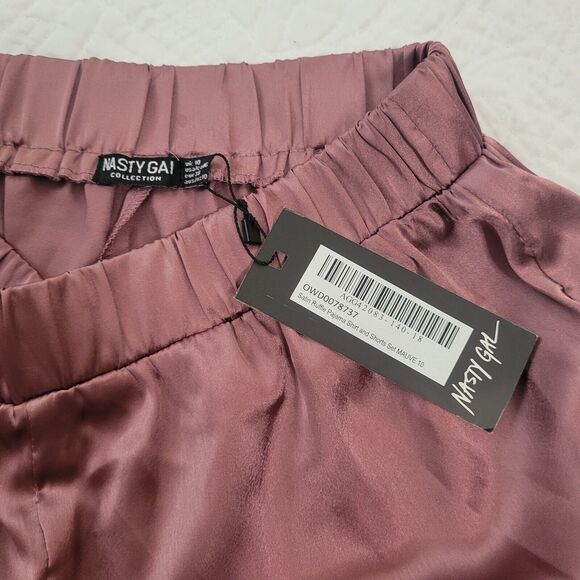 Nasty Gal Pajama Bottoms Satin Ruffle Mauve Small 6 - Picture 6 of 16